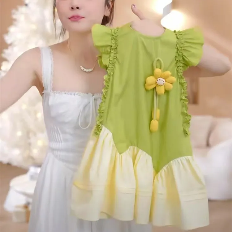 公主洋气春秋儿童女童连衣裙2025棉绸新款中小童裙子韩版绿色棉布