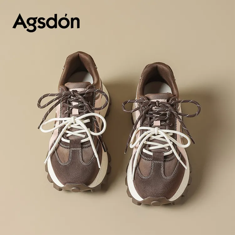 /奥古狮登棕色阿甘鞋女2025新款秋冬内增高厚底美拉德运动休闲鞋Q