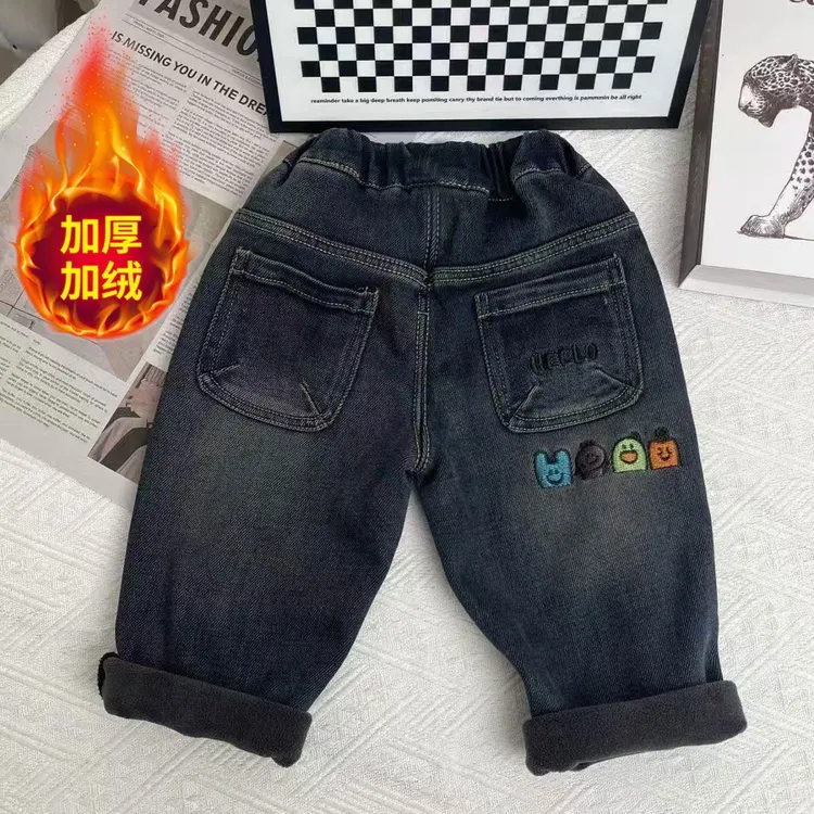 2025秋冬新款加绒百搭男童洋气外穿加绒牛仔裤中小童