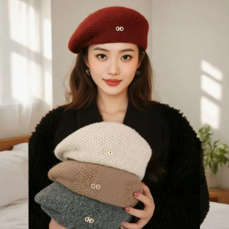 升级澳毛定型贝雷帽时尚百搭气质遮白发秋冬保暖新年红妈妈蓓蕾帽