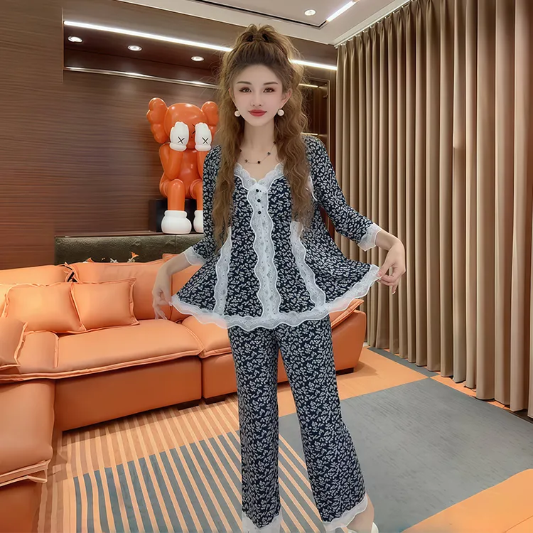 2025秋季睡衣女网红时尚韩版性格豹纹舒适透气家家居服套装可外穿