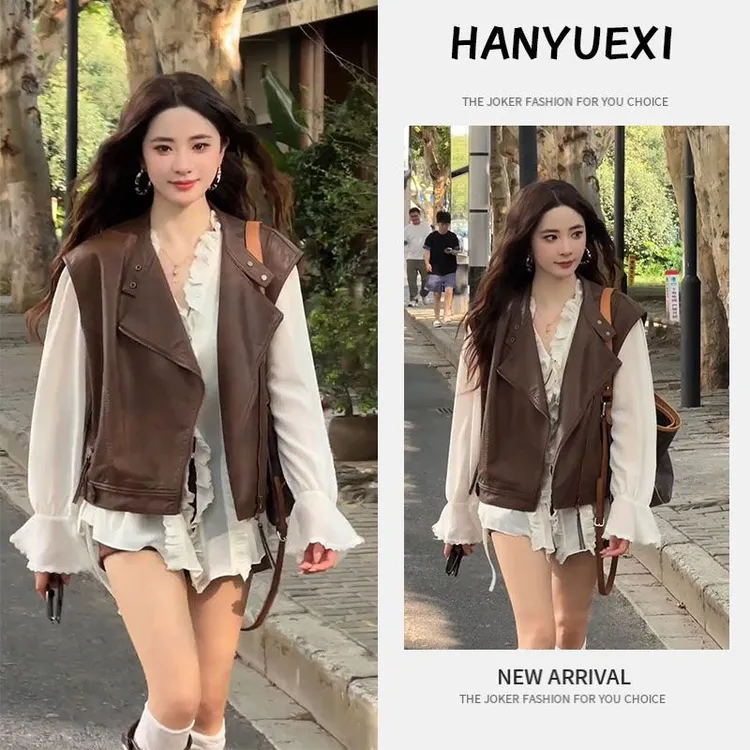 韩系氛围感穿搭早秋2025新款气质衬衫个性马甲外套休闲短裤三件套