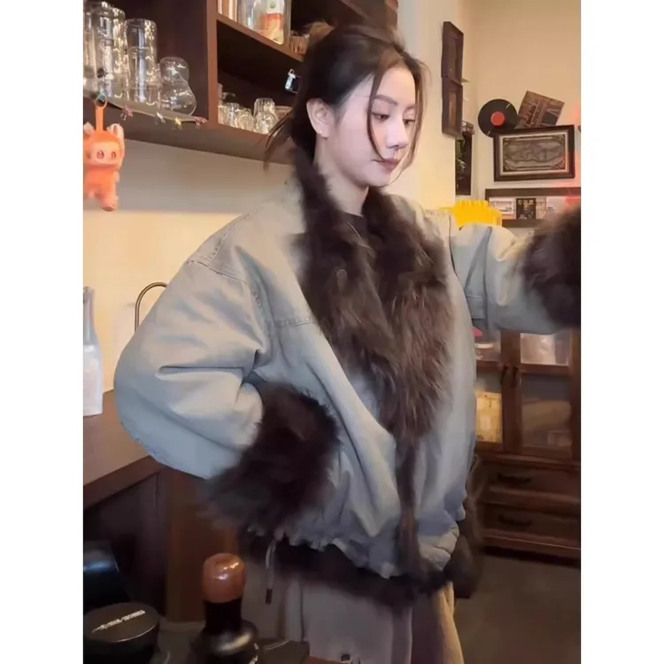 短款毛领面包服女2026新款冬季小个子皮毛一体皮草派克棉服外套女