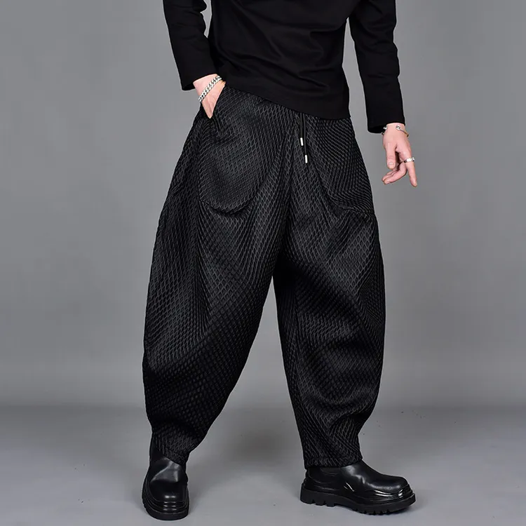 大码嘻哈潮流灯笼裤潮冬季加厚韩版哈伦裤发型师立体纹理休闲裤男