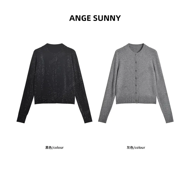 曲阳 ANGE SUNNY【a*w满钻羊毛圆领开衫】满天星单排扣长袖上衣