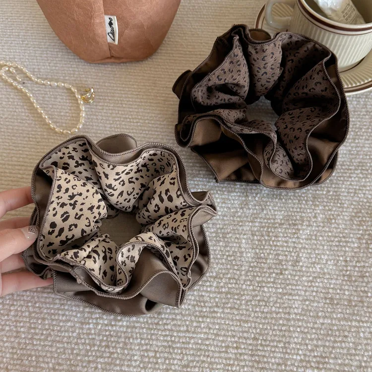 复古豹纹四层大肠发圈女高弹力扎头发绳网红新款丸子头绳发饰皮筋