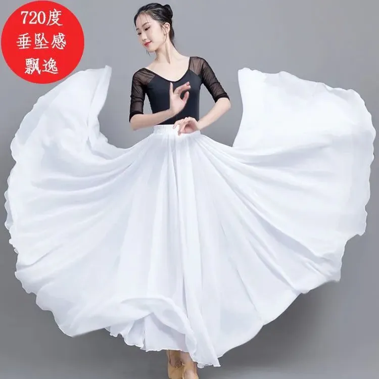 雪纺72度两层半身裙 a字裙高腰显瘦红色双层飘逸