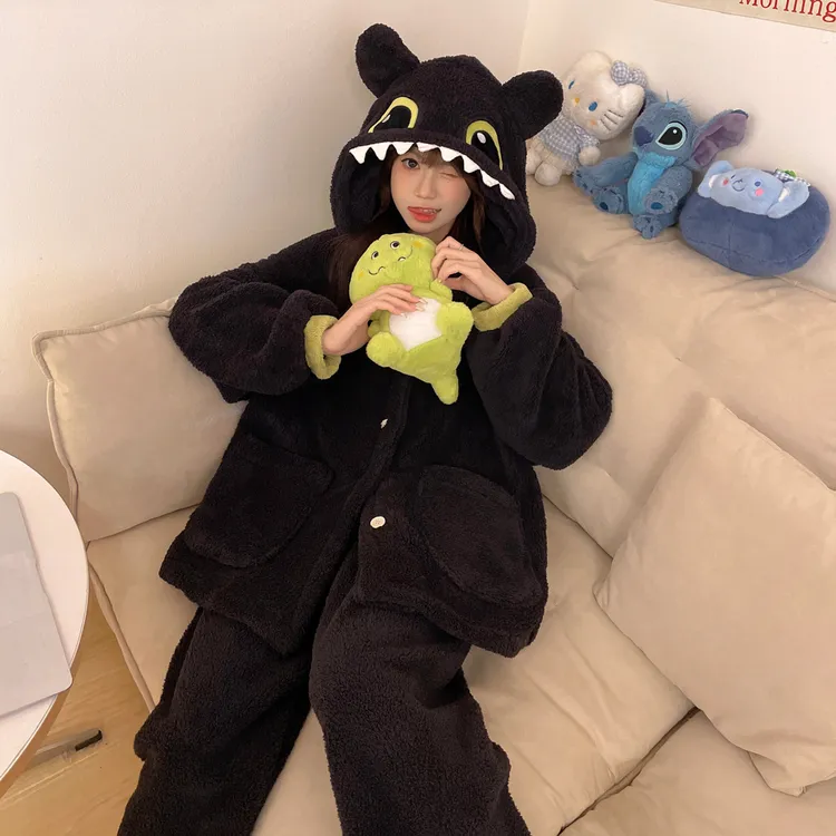 【设计师款】情侣睡衣女冬季保暖珊瑚绒加厚家居服女学生秋冬款套装