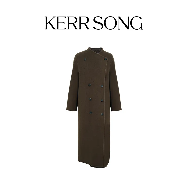 ChuYouMan初有熳【巴黎诗集】高端羊绒设计感中长款廊形双面呢大衣