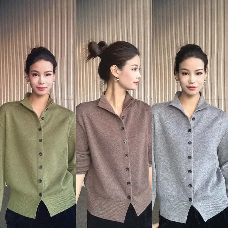 AMASS/阿玛施立领秋冬新款时尚百搭松弛感圆领羊毛针织开衫548055