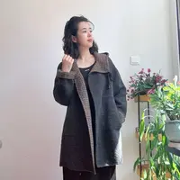 【韩韩精选】中长款毛呢外套女时尚连帽拼接百搭女款秋冬25906