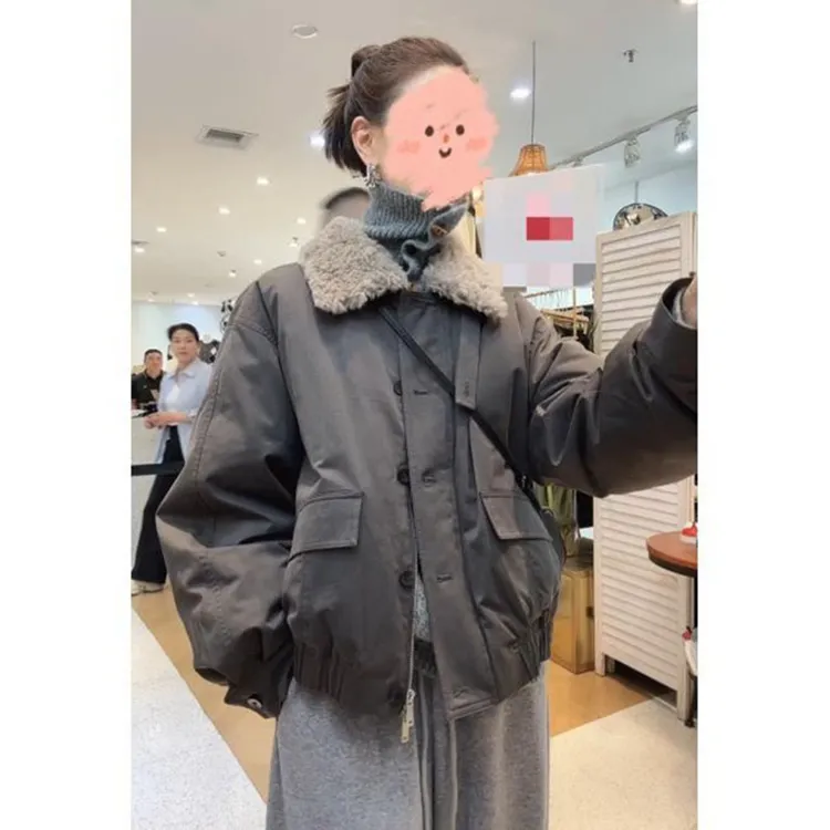 羊羔毛大翻领短款外套女2025秋冬季新款韩系减龄宽松显瘦夹克上衣