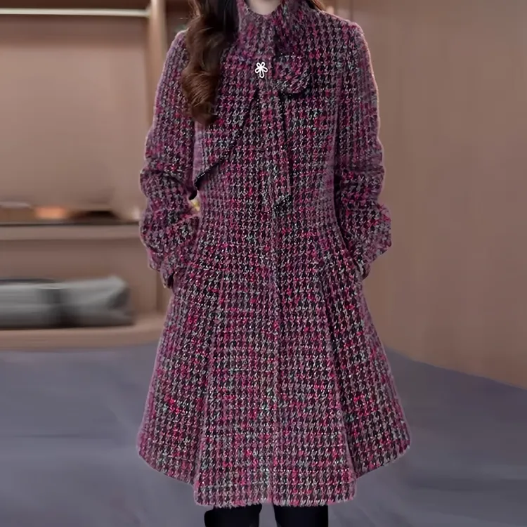 小香风中长款毛呢外套女2025冬季新款减龄妈妈装夹棉加厚保暖大衣