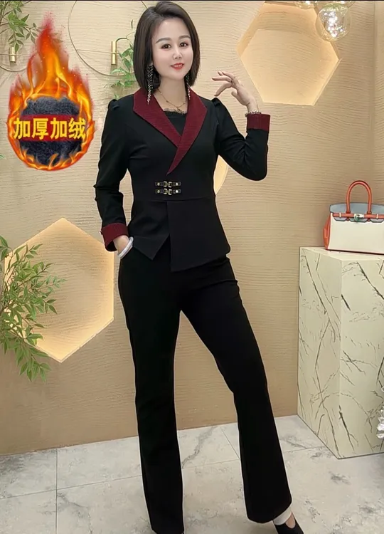 【雅俪莎精选】2025冬季时尚加绒保暖气质大方显瘦套装6773