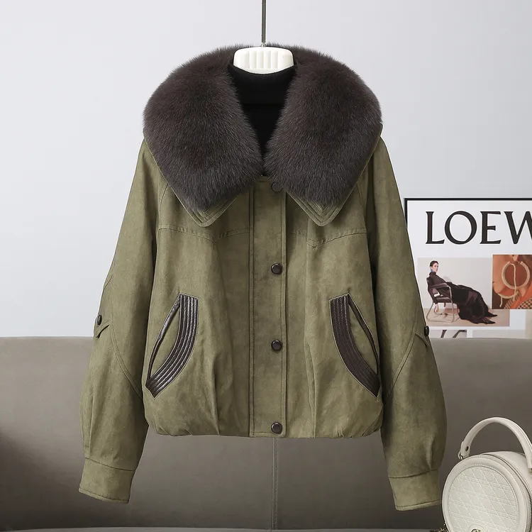 海宁2025冬新款毛毛海军领显瘦减龄百搭外套女短款年轻派克服