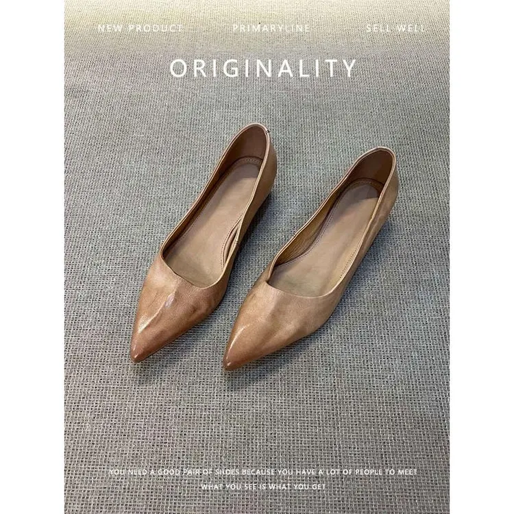 超软时尚皮~尖头气质单鞋女鞋浅口通勤鞋一脚蹬法式简约工作鞋