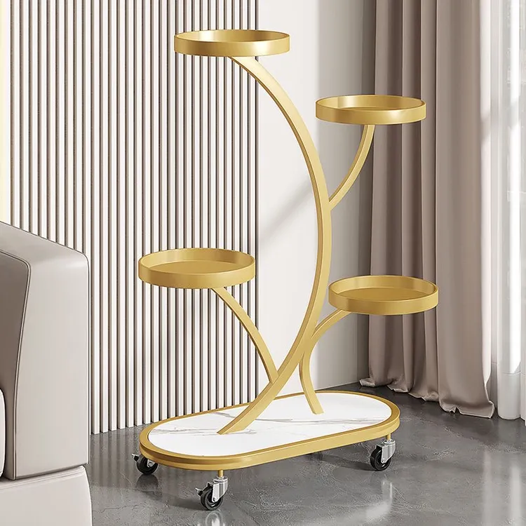 花架子客厅落地式阳台花架轻奢多层带轮移动铁艺摆放置物架花盆架