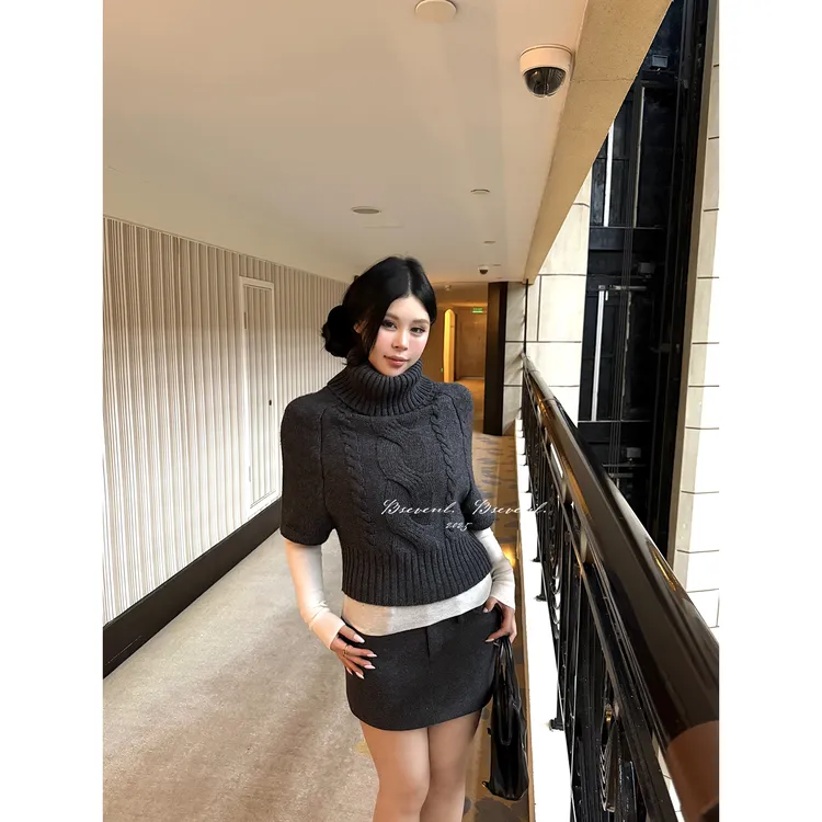 黑泽玄七“唐泽雪穗”秋冬shouwa氛围感堆领小麻花&针织呢裙裤套装