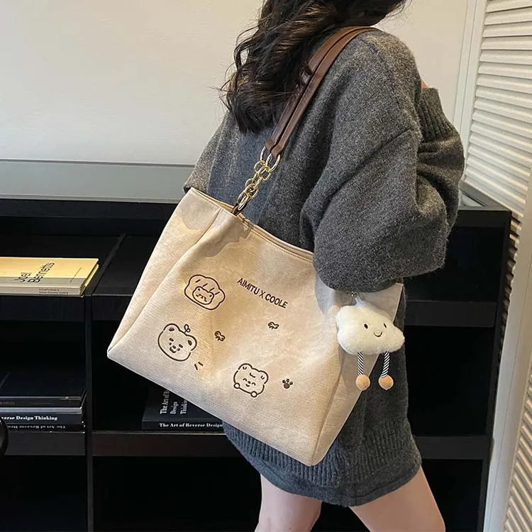 Aimitu2025新款休闲通勤大容量百搭时尚学院风简约ins单肩托特包