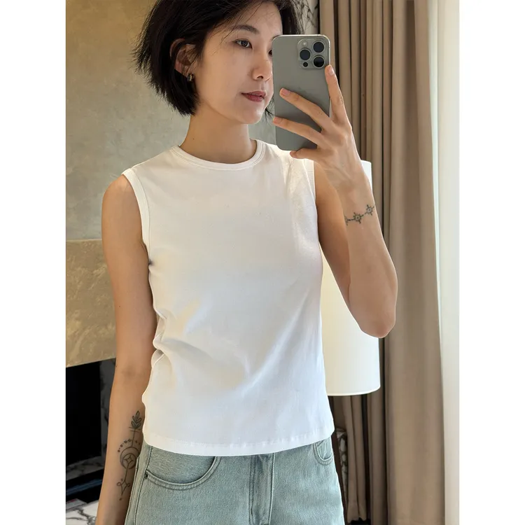 LANGQING 极简清凉感棉质罗纹圆领四色背心160064#