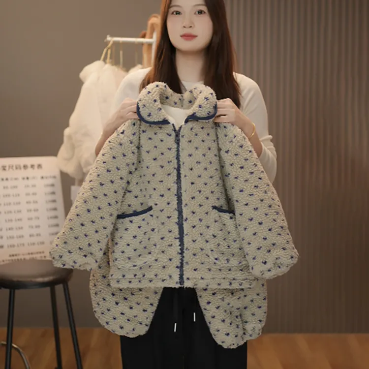 男女童居家服2025冬季新款儿童可爱圆点加绒保暖睡衣宝宝加绒套装