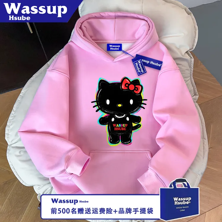 WASSUP HSUBE潮流美式宽松凯蒂猫秋冬印花长袖百搭卫衣情侣上衣