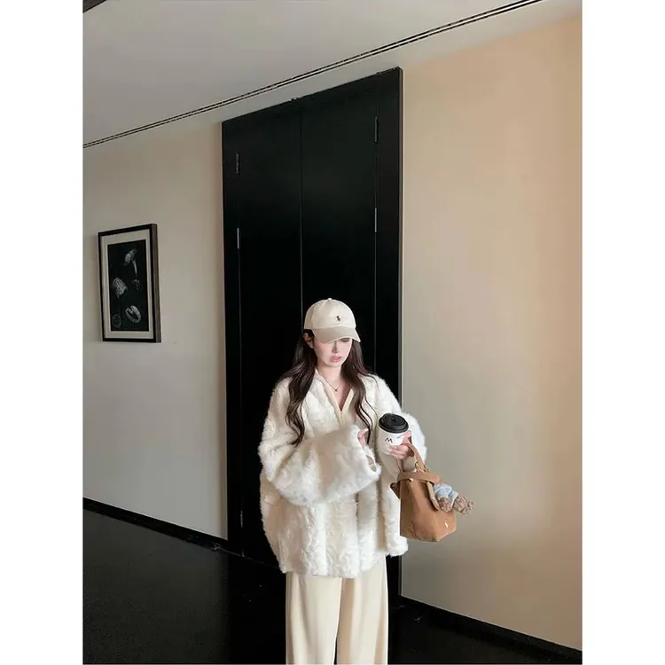 网红云雾石狐冬轻奢美拉德小湖羊环保毛毛外套宽松慵懒风毛毛大衣