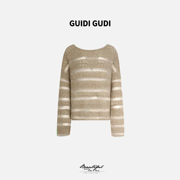GUIDI GUDI【空手道】重工条纹套头长袖毛衣/黄加蓝