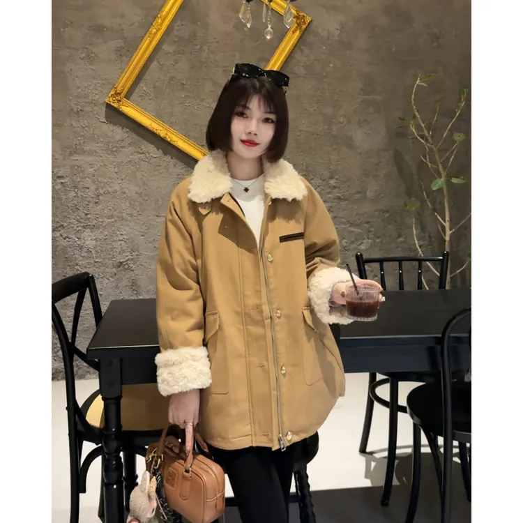 MY【露丝同款】新国标90白鸭绒冬季新款毛毛拼接撞色翻领羽绒服外套