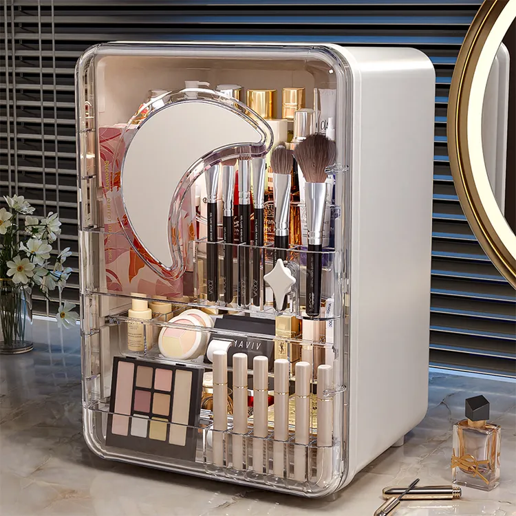 俏洁化妆品收纳盒高颜值防尘台面护肤品收纳柜桌面大容量置物架