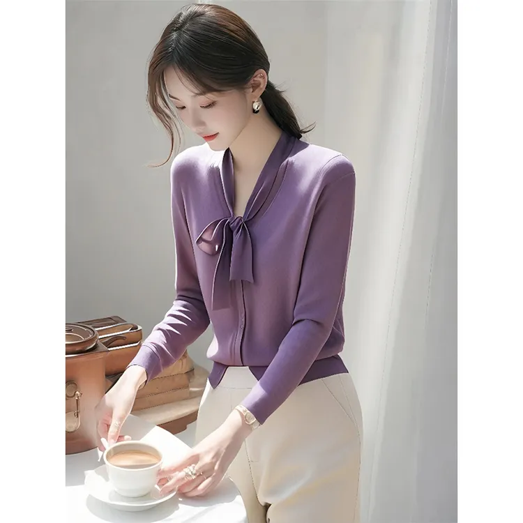 小个子超好看慵懒风女款2025年新款春装紫色针织衫小众不撞款上衣