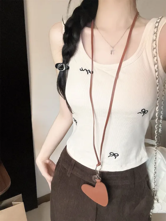 纯欲风性感辣妹磨毛蝴蝶结吊带背心女秋冬内搭带胸垫显瘦百搭上衣