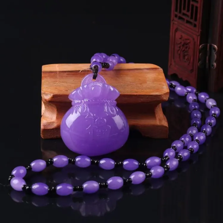 非金属树脂吊坠 配珠链仿玉髓如意福袋紫气东来寓意吉祥