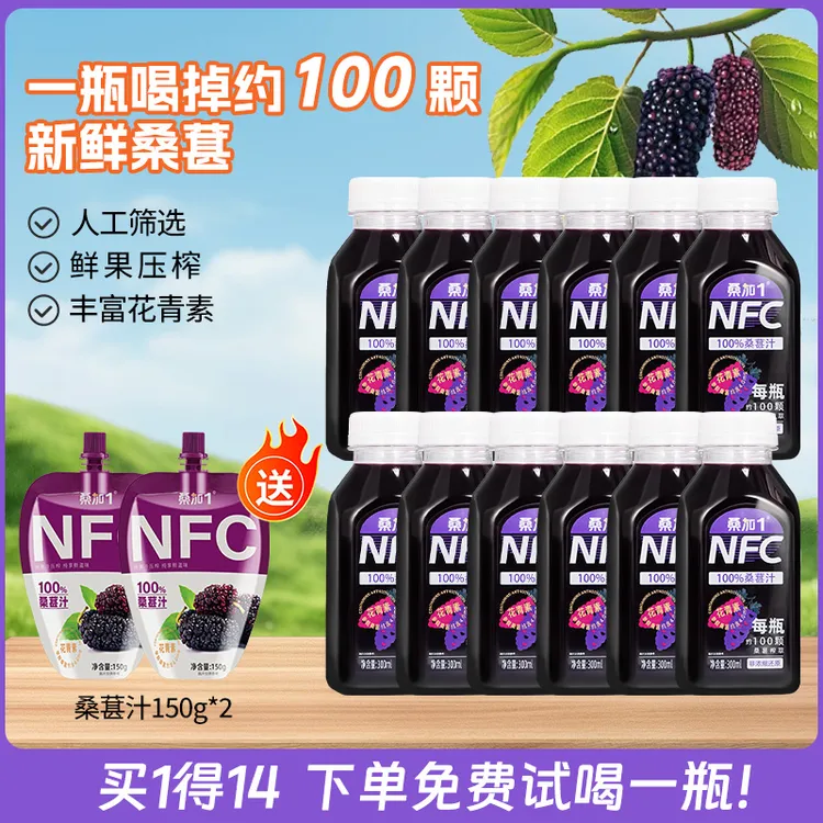 桑加1100%NFC纯黑桑葚原汁不加水糖防腐剂的原榨夏日健康清爽饮品