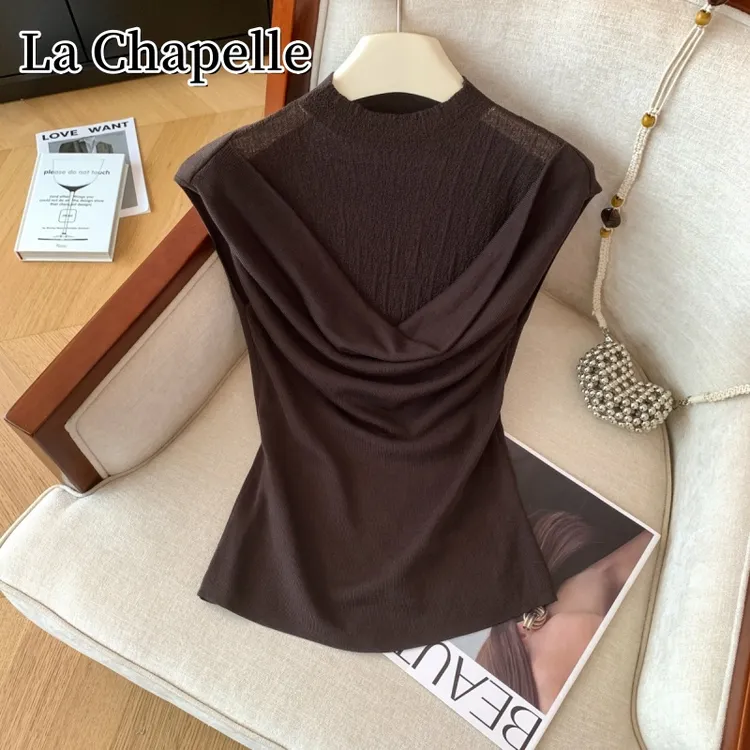 拉夏贝尔夏季设计感假两件针织无袖上衣韩版百搭气质显瘦软糯背心