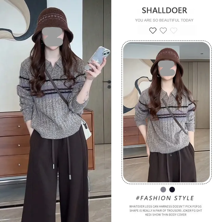 简约风设计感拼色长袖针织衫女2025秋季新款时尚潮流百搭休闲衣服