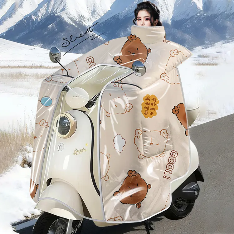 新款钢化膜冬季电动车斗篷式加大加绒加厚全包防风防水保暖挡风被商品图