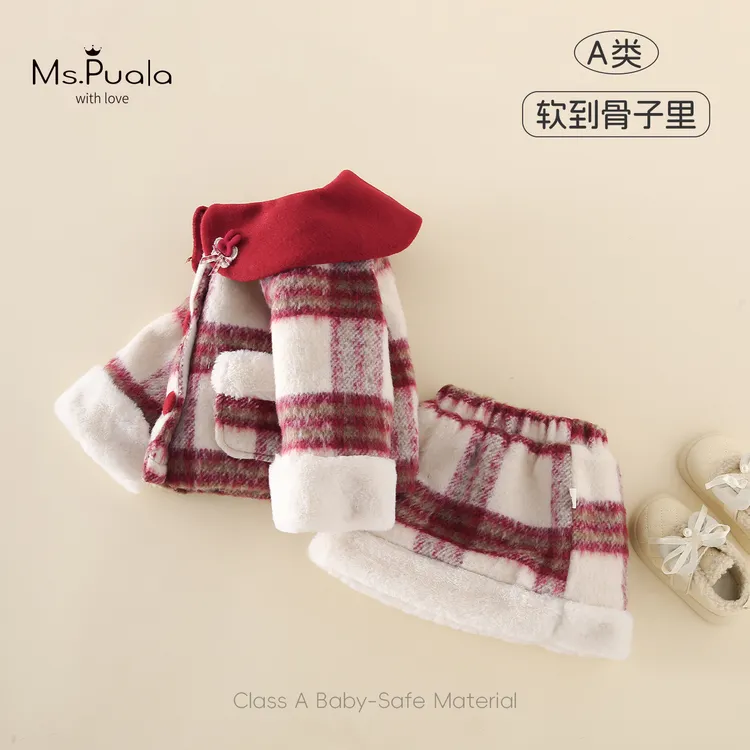 【MsPuala甜心名媛】童装婴幼儿童女宝宝套装冬款加绒格子裙两件套