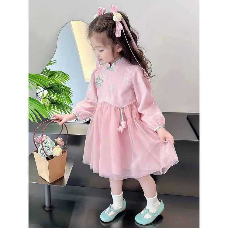 汉服女童连衣裙春装2025新款儿童国风新中式旗袍宝宝春秋公主裙D