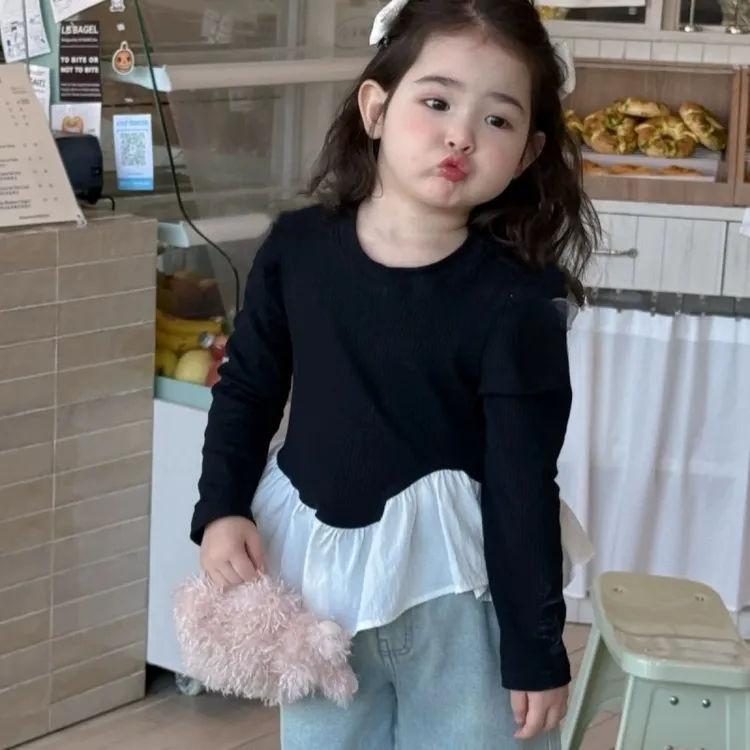 女童2025秋季新款洋气时髦宝宝荷叶边娃娃衫上衣