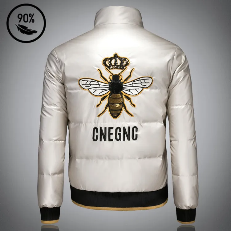 NENMIHONCHE/内米霍切轻奢男士羽绒服短款刺绣防水加厚冬季白鸭绒