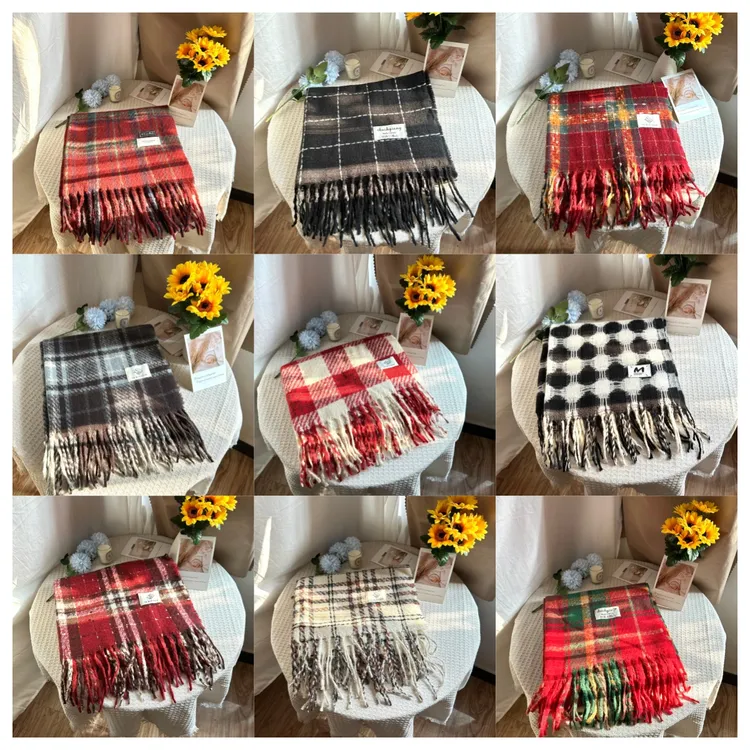 冬季新款韩系高克重加厚格子复古流苏围巾保暖百搭高级感格子围巾