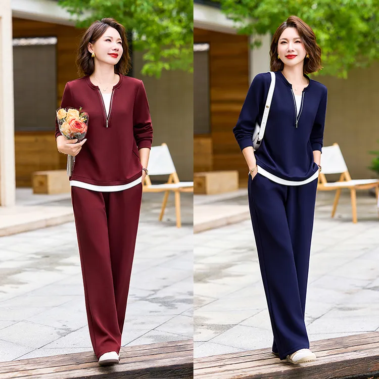 时尚运动套装女春秋2025新款宽松显瘦中年妈妈休闲减龄卫衣两件套