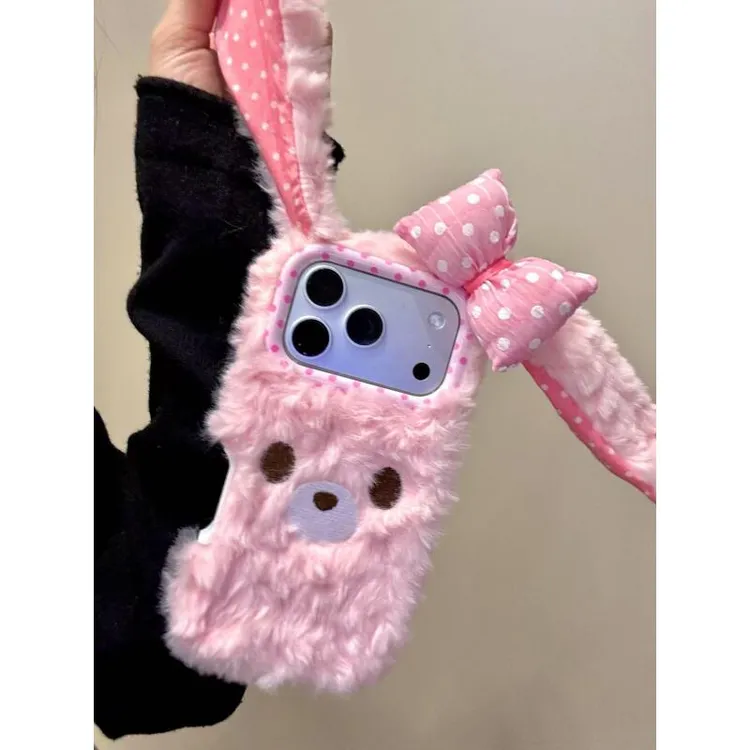 甜系可爱毛绒蝴蝶结甜品兔适用于iphone17promax苹果16手机壳新款