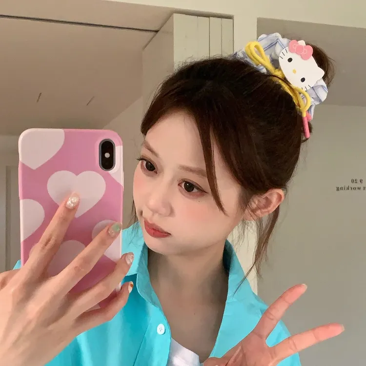 韩系KT猫咪蝴蝶结大肠圈发绳清爽蓝条纹大号发圈头绳丸子头皮筋