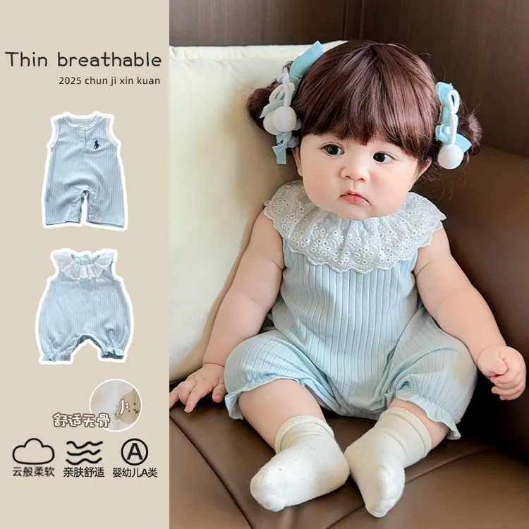 夏装新生男女宝连体衣满月百天外出哈衣爬服夏季薄款