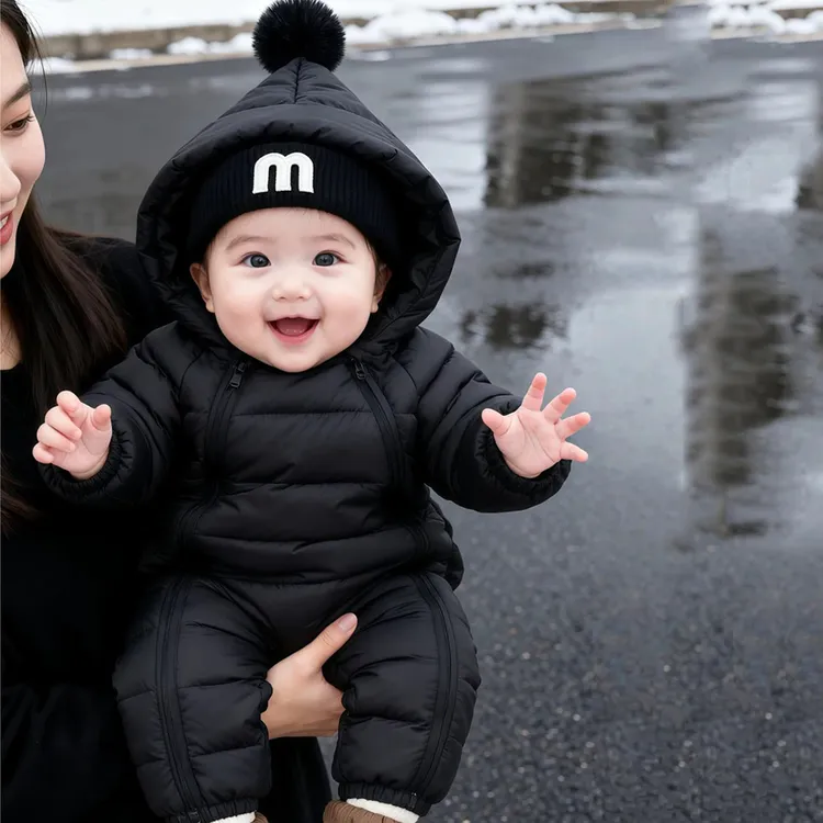 儿童冬季婴儿连体衣加厚保暖男女宝宝哈衣爬服新生儿羽绒棉衣秋冬