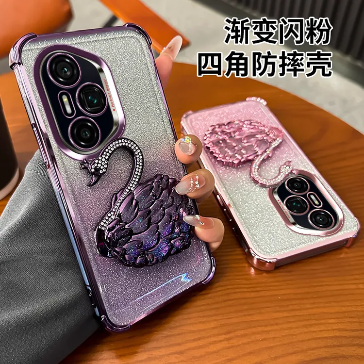【流沙天鹅支架】适用小米oppo苹果VIVO华为系列气囊防摔手机壳