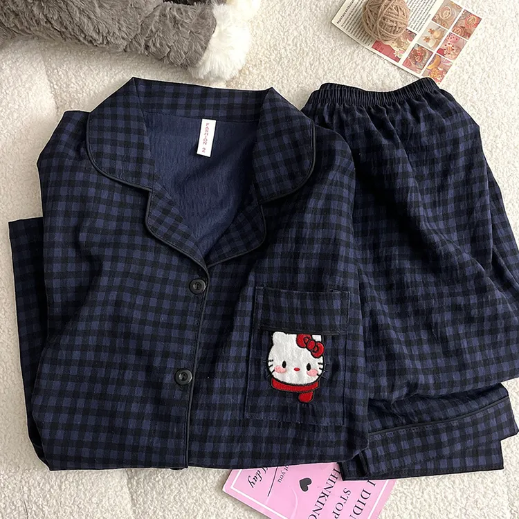 ins少女感KT猫睡衣女春秋季长袖长裤云朵棉可爱卡通可外穿家居服