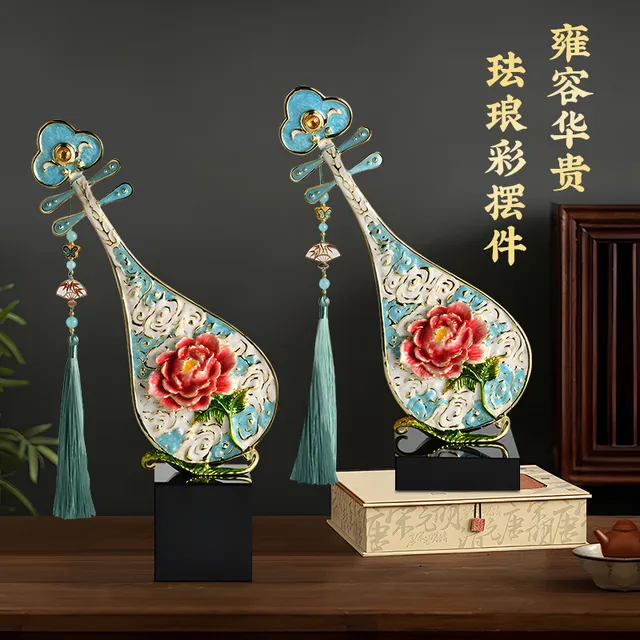 新中式珐琅彩牡丹花琵琶摆件客厅电视酒柜艺术装饰品乔迁新居礼品